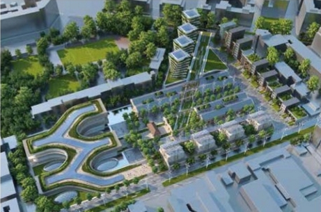 Présenté lors d’un concours pour le Rome du futur : projet d’un ensemble urbain autosuffisant en énergie avec toiture transformée en vergers communautaires.