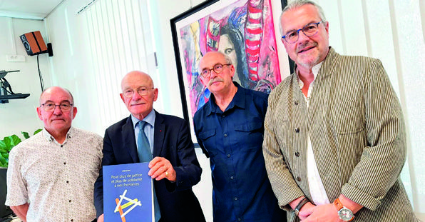 Lors de la conférence de presse du 19 juin 2025 à la mairie de Talange (Moselle). De g. à dr. : Patrick Abate (trésorier), Dominique Gros (président), Alain Casoni (vice-président) et Claude Gengler (vice-président). Absent sur la photo : Louis-François Reitz (secrétaire). Photo-Hubert Gamelon, journaliste au Républicain Lorrain