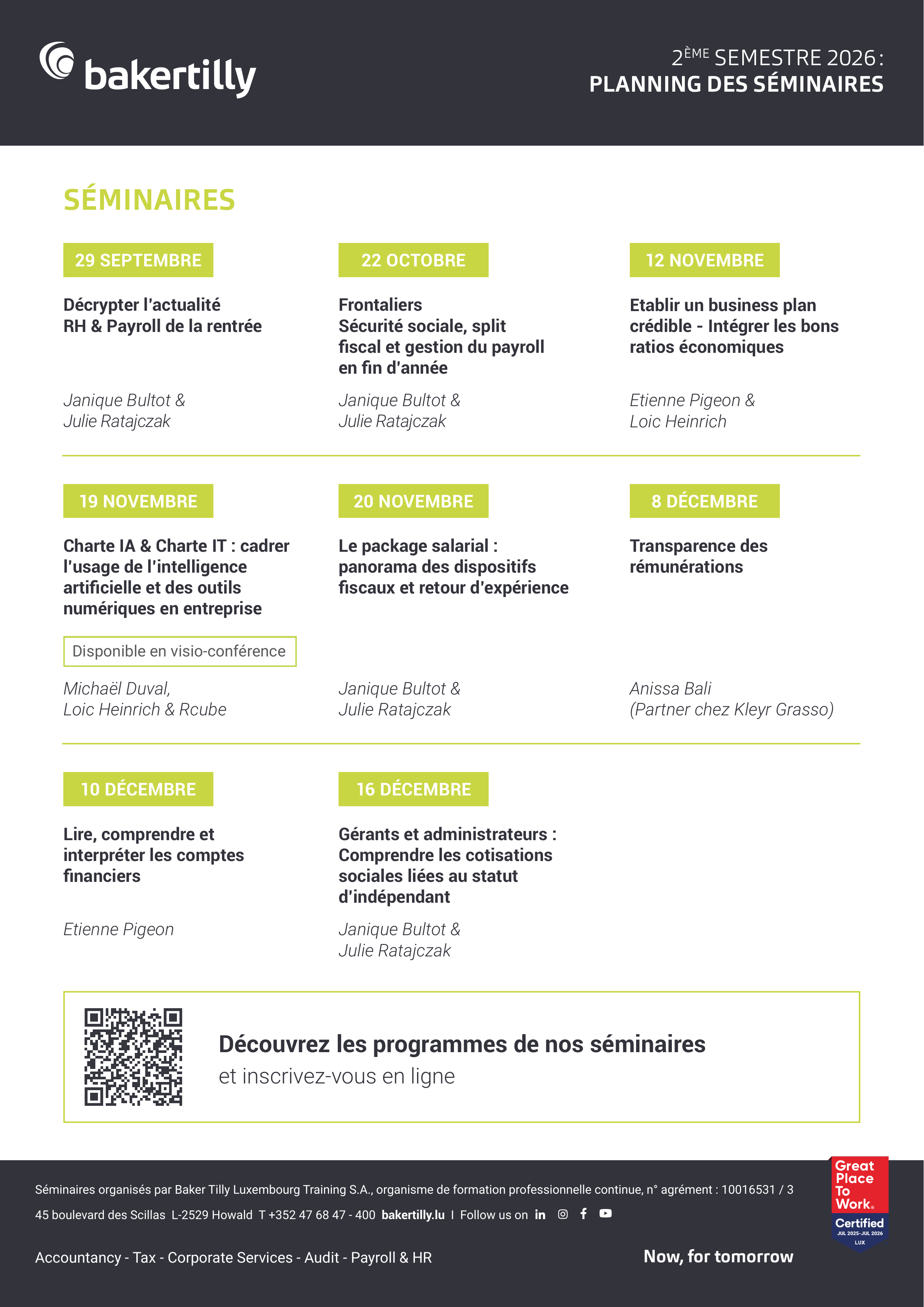 2ÈME SEMESTRE 2026 : PLANNING DES SÉMINAIRES