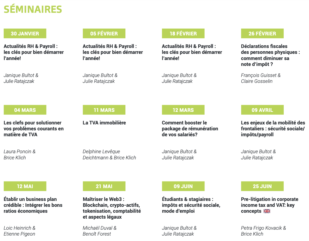 PLANNING DES SÉMINAIRES