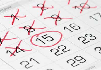 calendrier avec jours barrés et un jour entouré