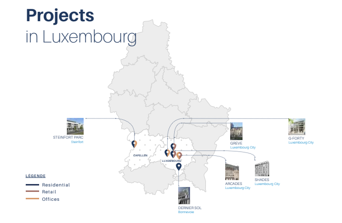 carte du Luxembourg avec localisation des projets immobiliers
